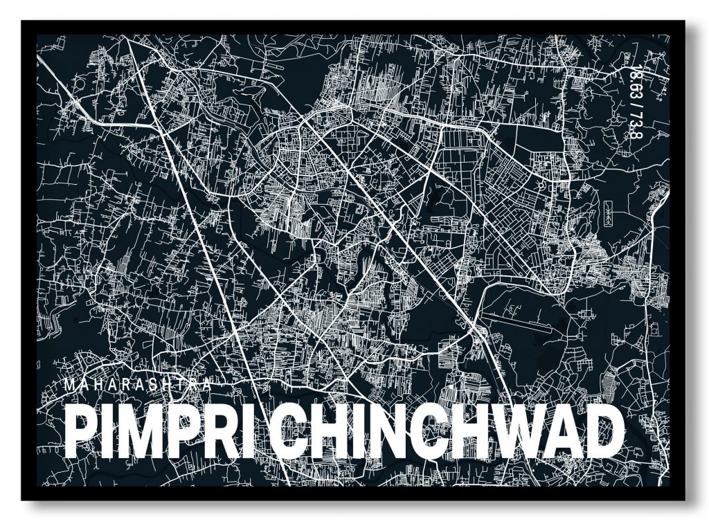 Blue poster map of pimpri chinchwad