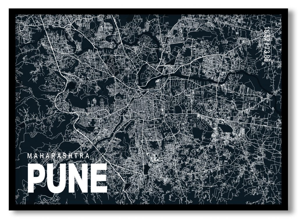 Blue poster map of pune