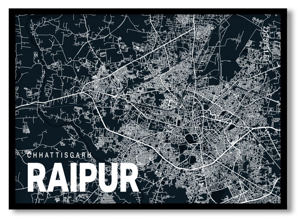 Blue poster map of raipur
