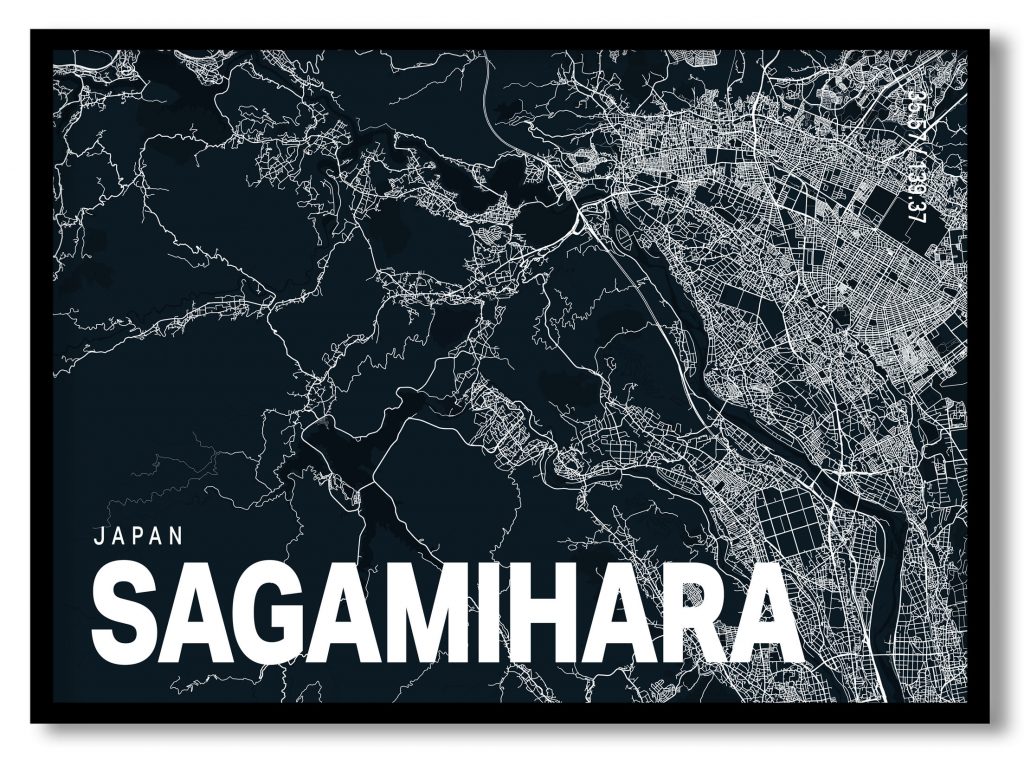 Blue poster map of sagamihara
