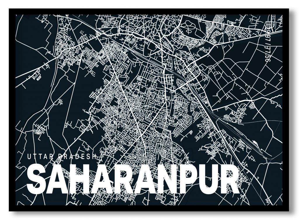 Blue poster map of saharanpur