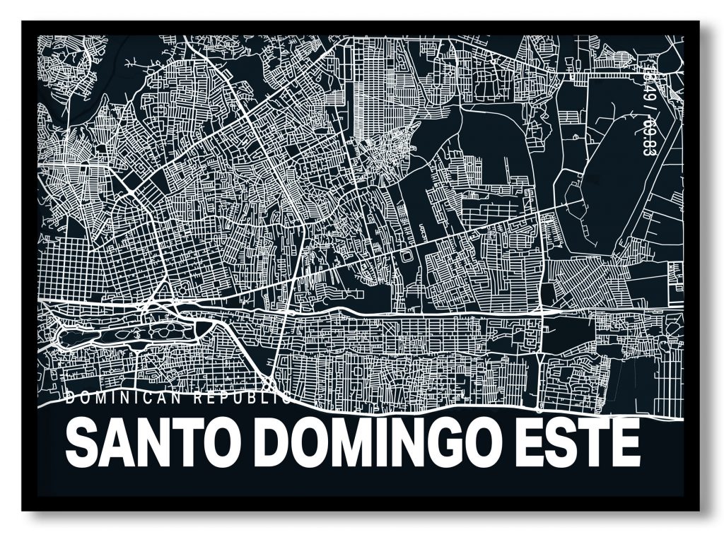 Blue poster map of santo domingo este
