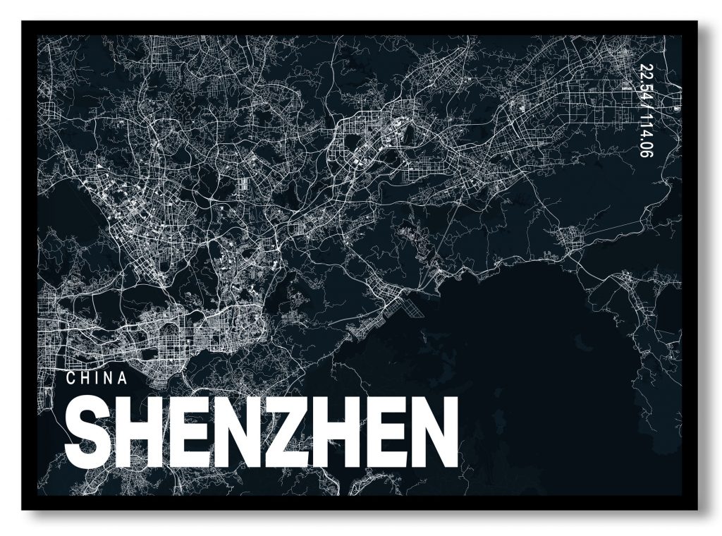 Blue poster map of shenzhen