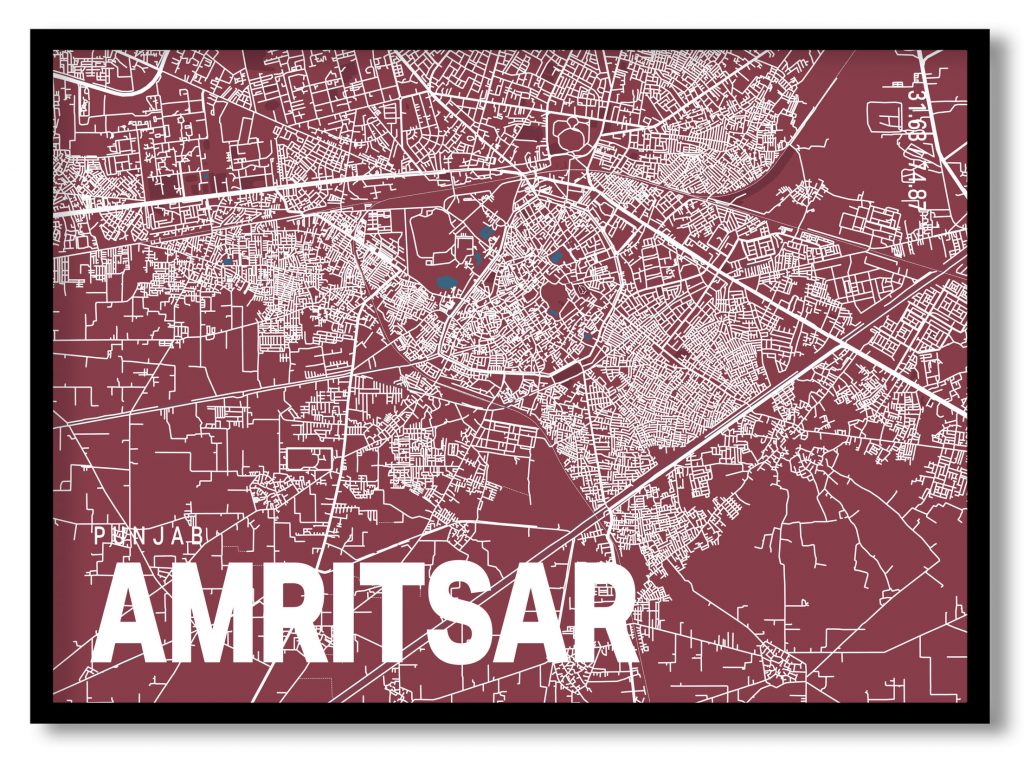 Red poster map of amritsar