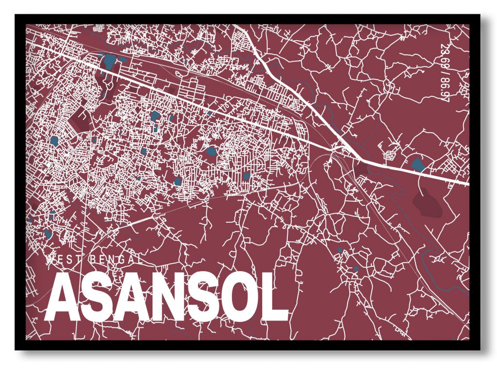 Red poster map of asansol