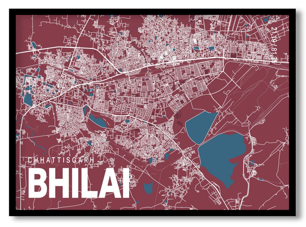 Red poster map of bhilai