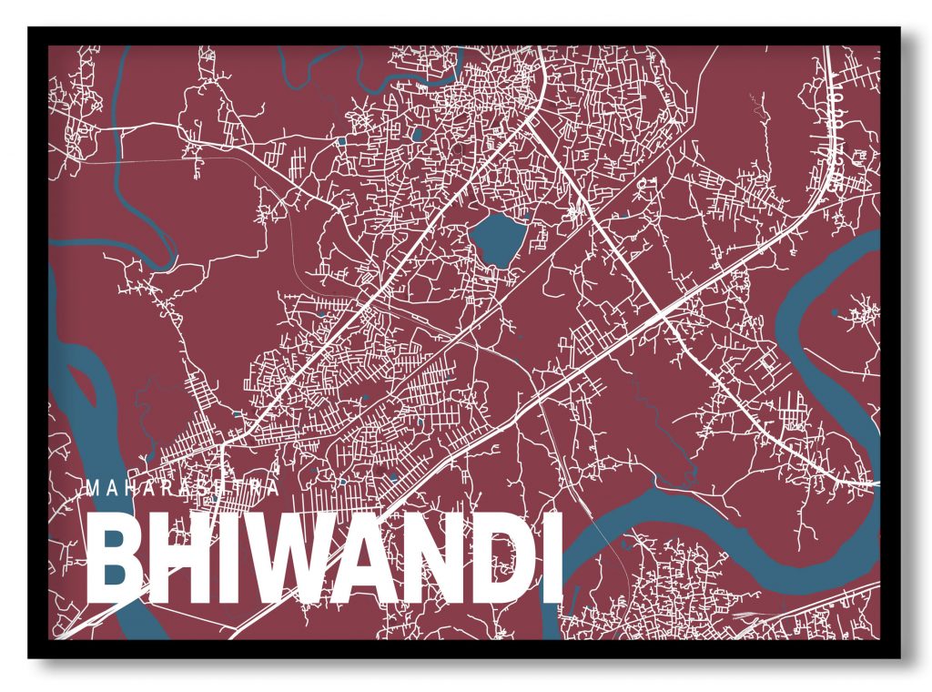 Red poster map of bhiwandi