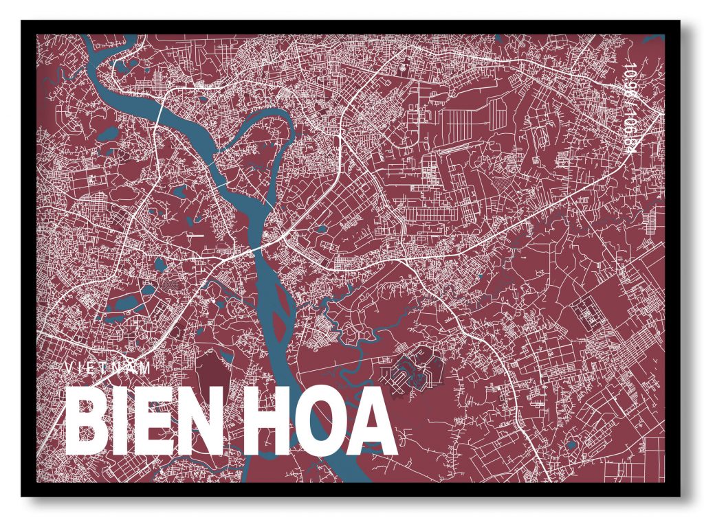Red poster map of bien hoa