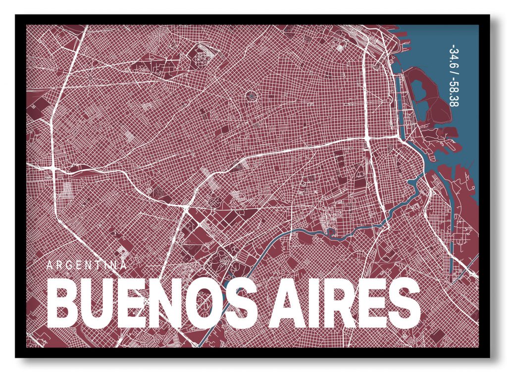 Red poster map of buenos aires