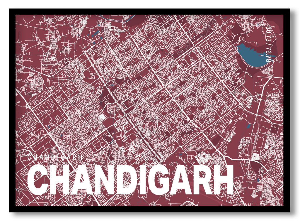 Red poster map of chandigarh