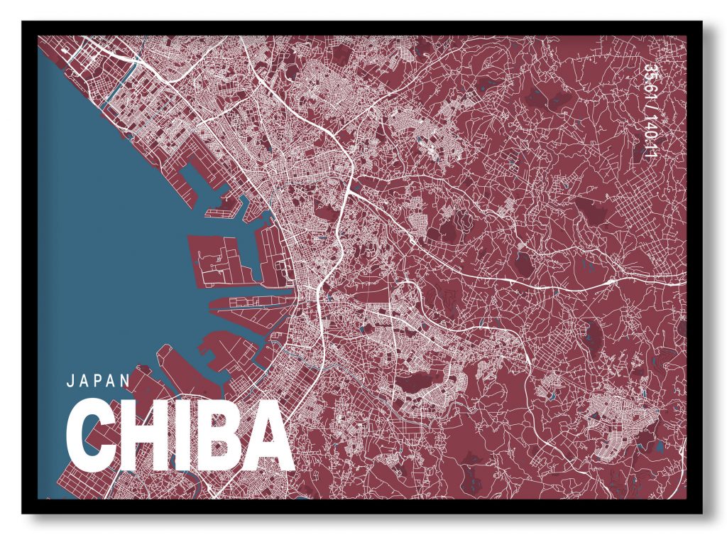 Red poster map of chiba