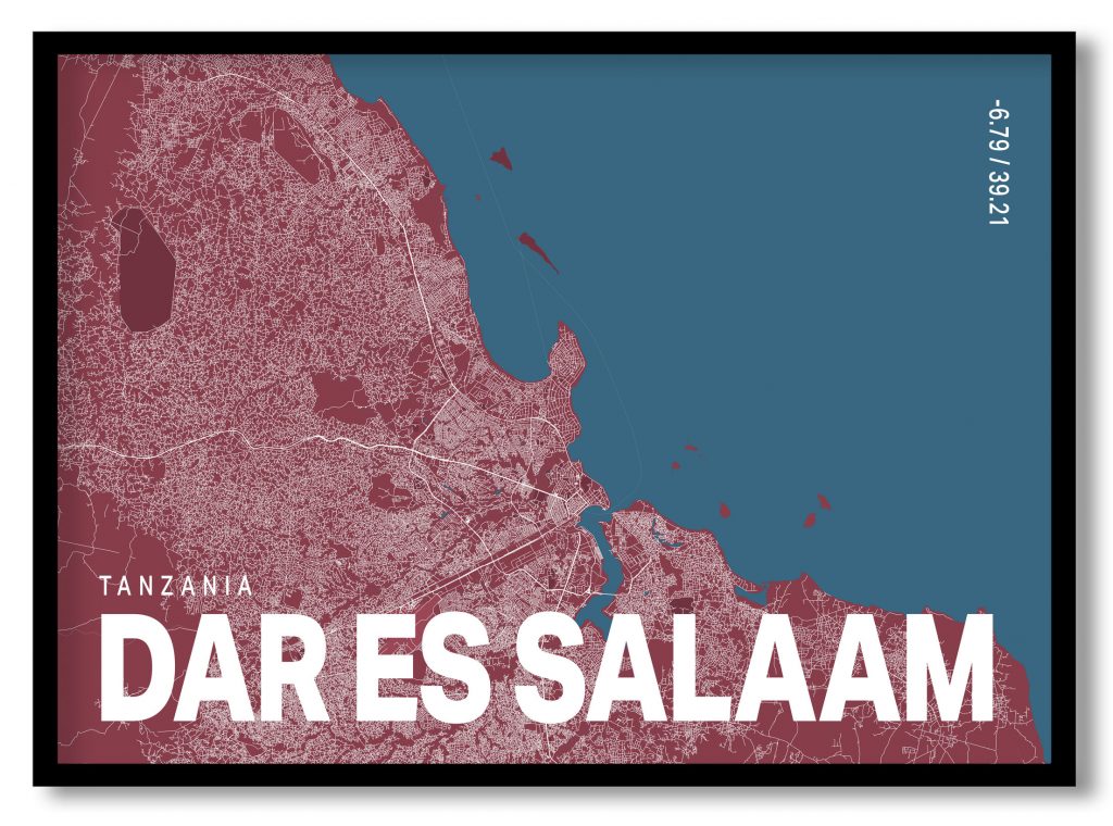 Red poster map of dar es salaam