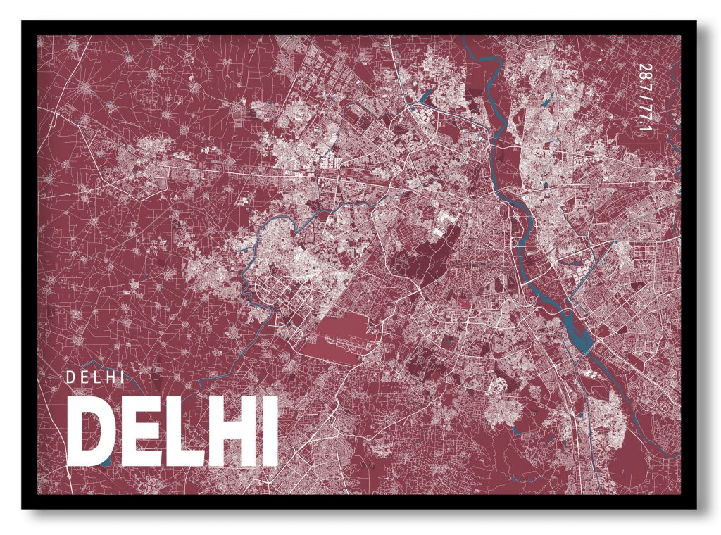 Red poster map of delhi