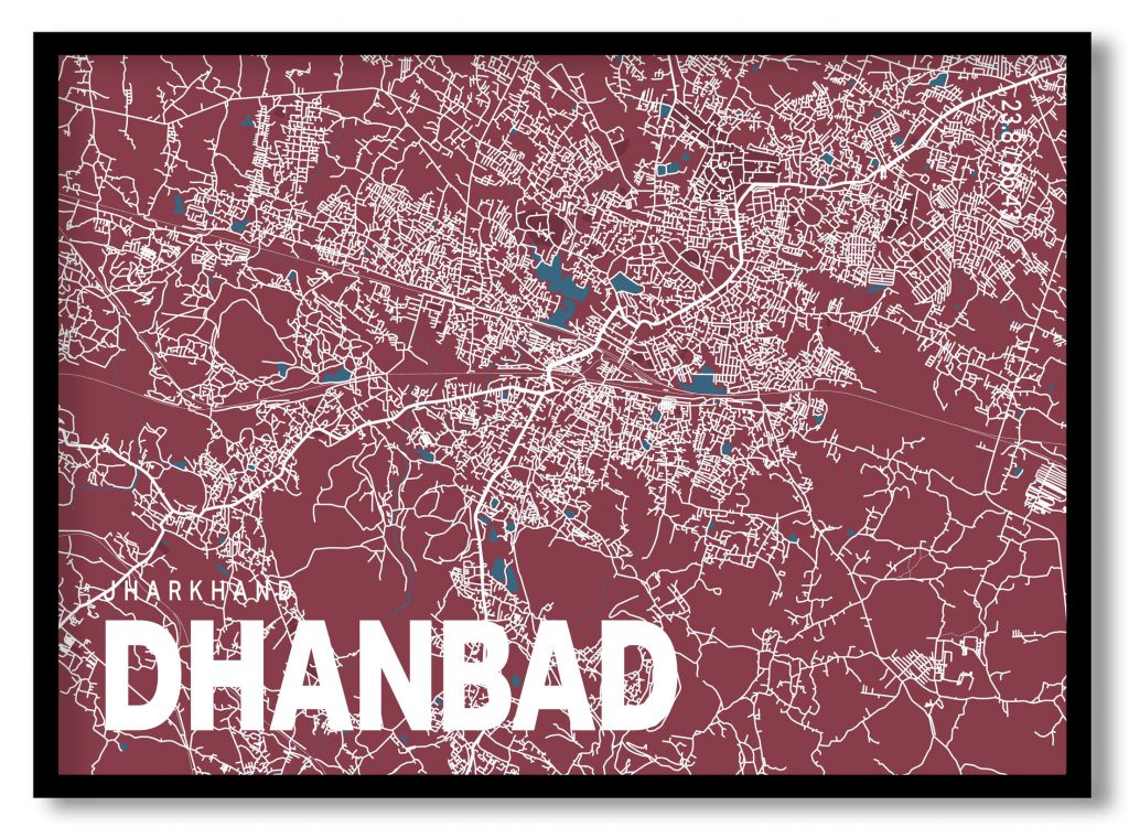 Red poster map of dhanbad