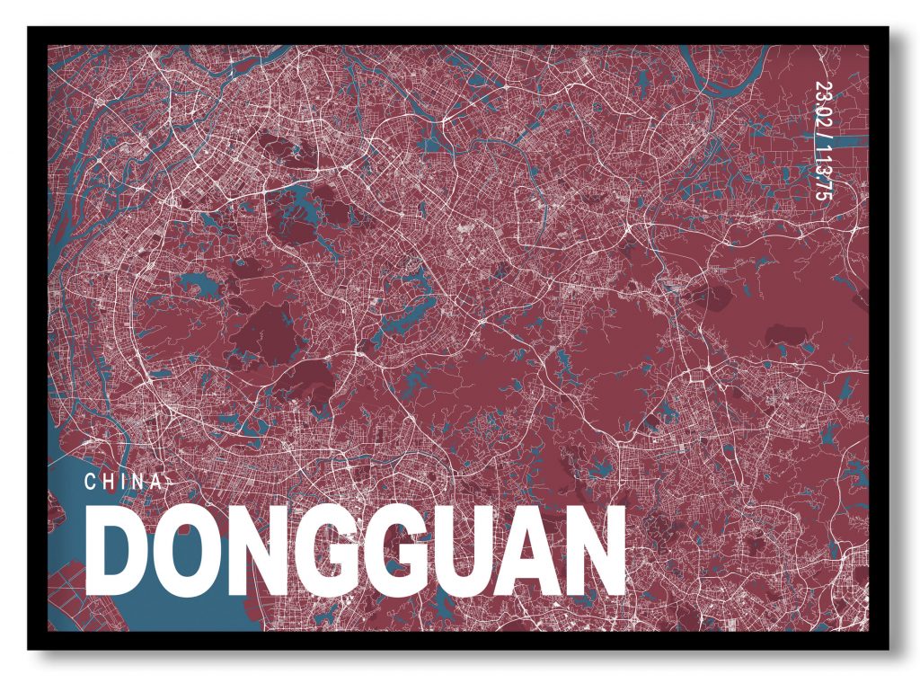 Red poster map of dongguan