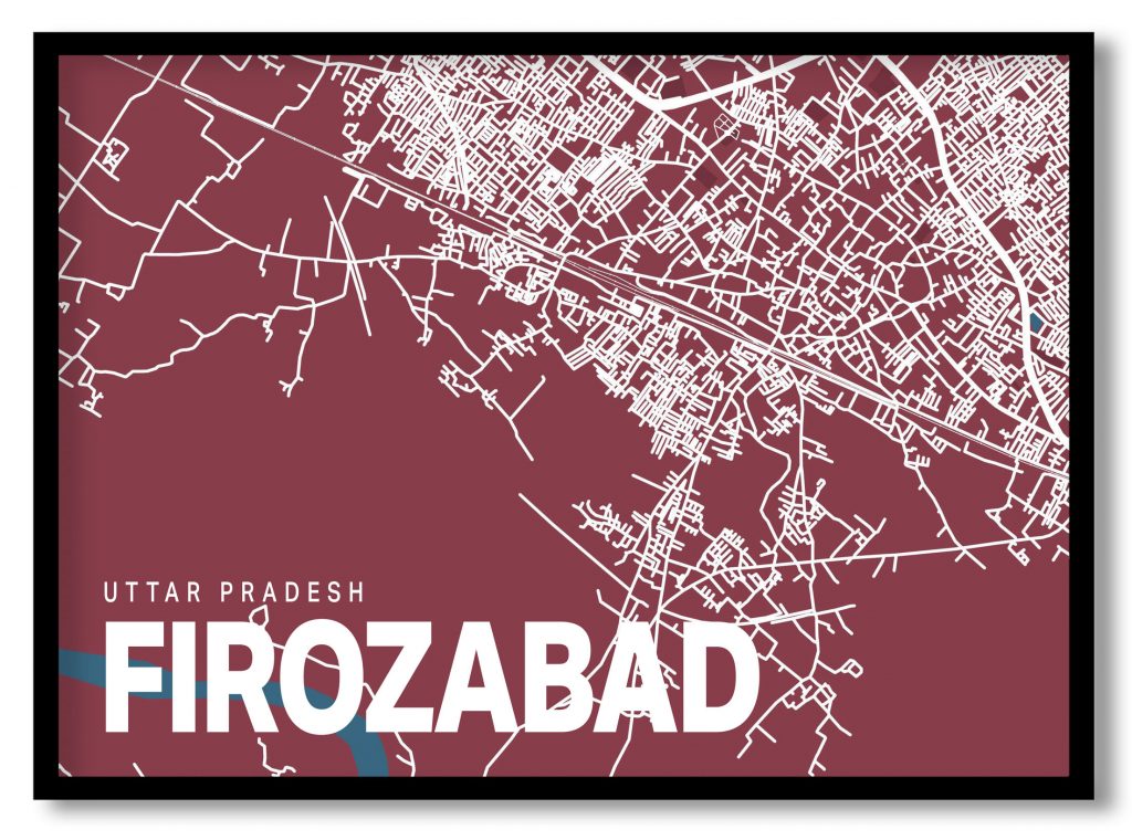 Red poster map of firozabad