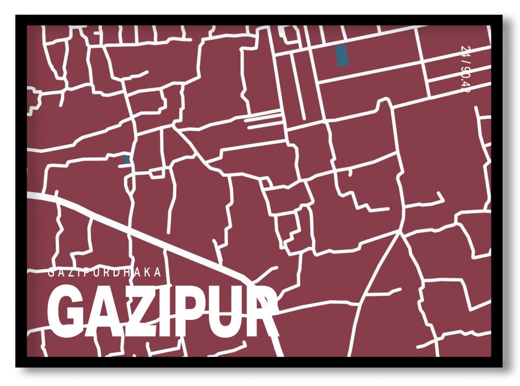 Red poster map of gazipur