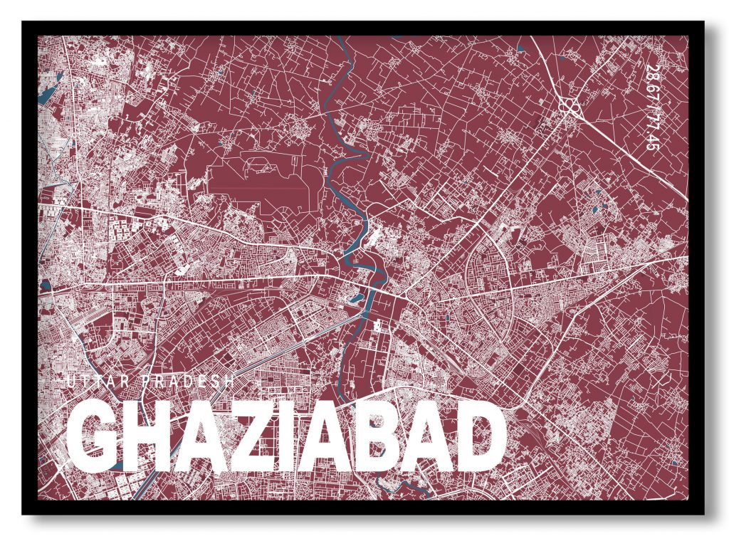 Red poster map of ghaziabad