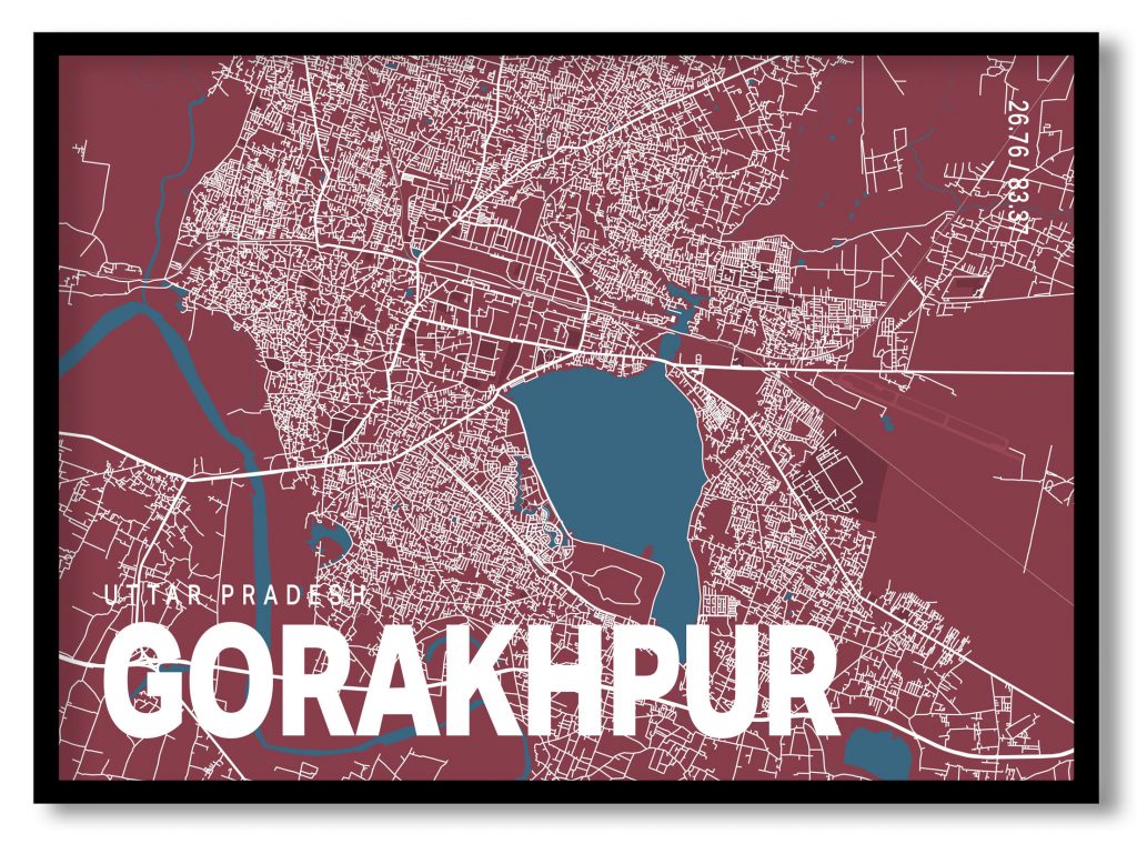 Red poster map of gorakhpur