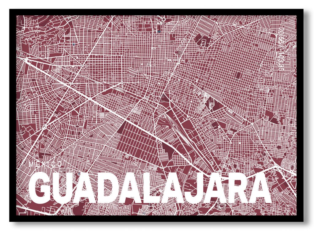 Red poster map of guadalajara