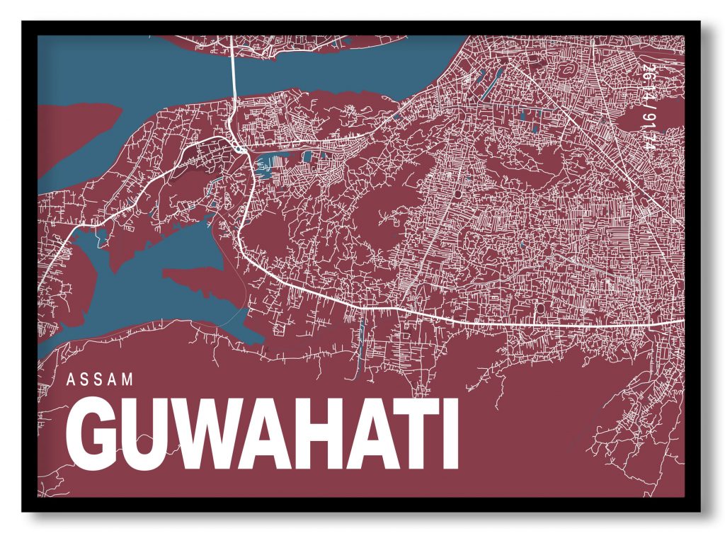 Red poster map of guwahati