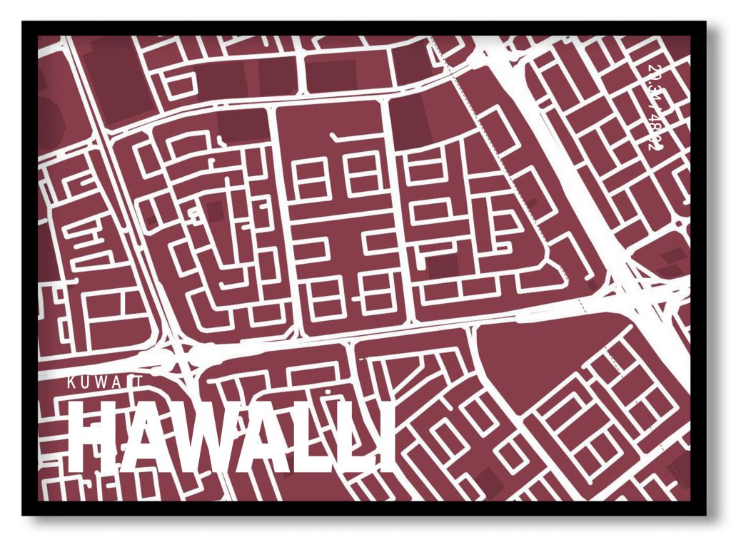 Red poster map of hawalli