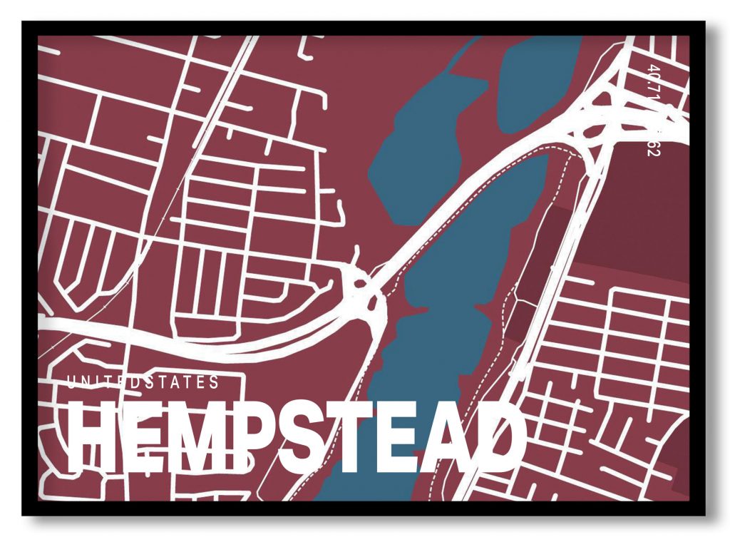 Red poster map of hempstead