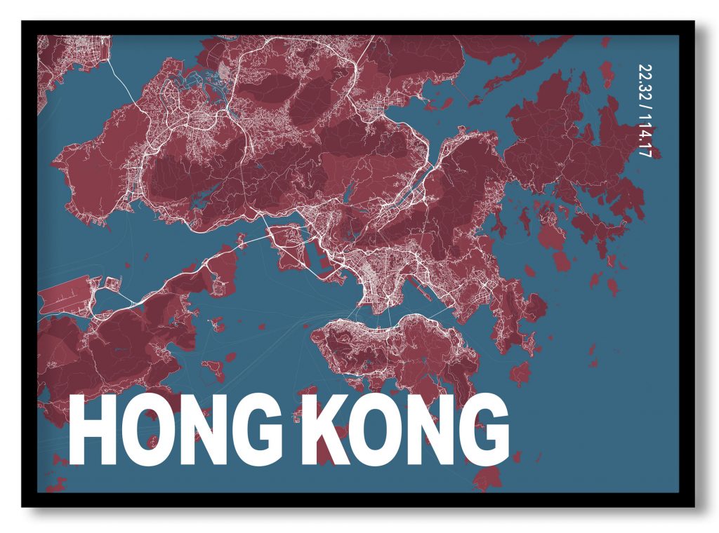 Red poster map of hong kong