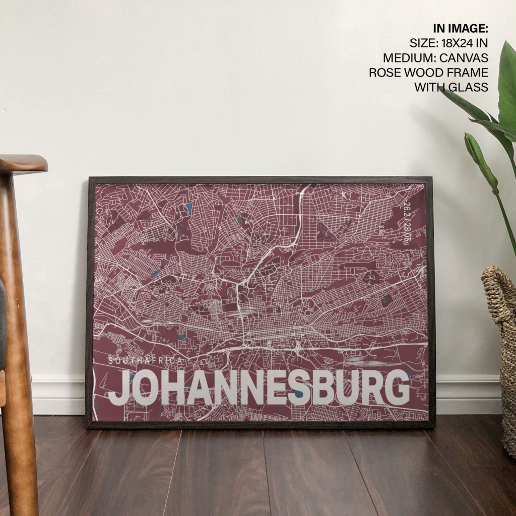 Modern Maroon Johannesburg Map – Home Decor
