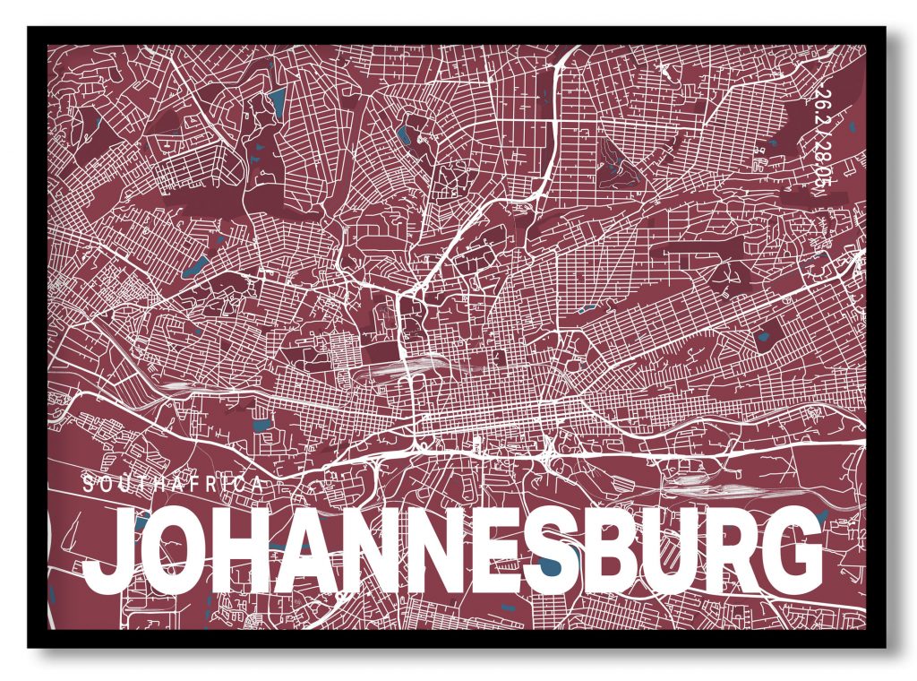 Red poster map of johannesburg
