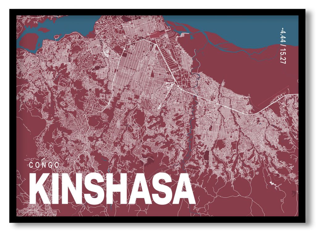 Red poster map of kinshasa
