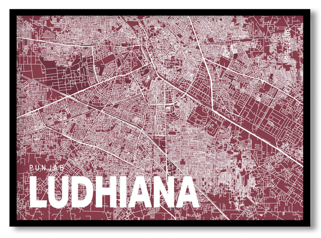 Red poster map of ludhiana