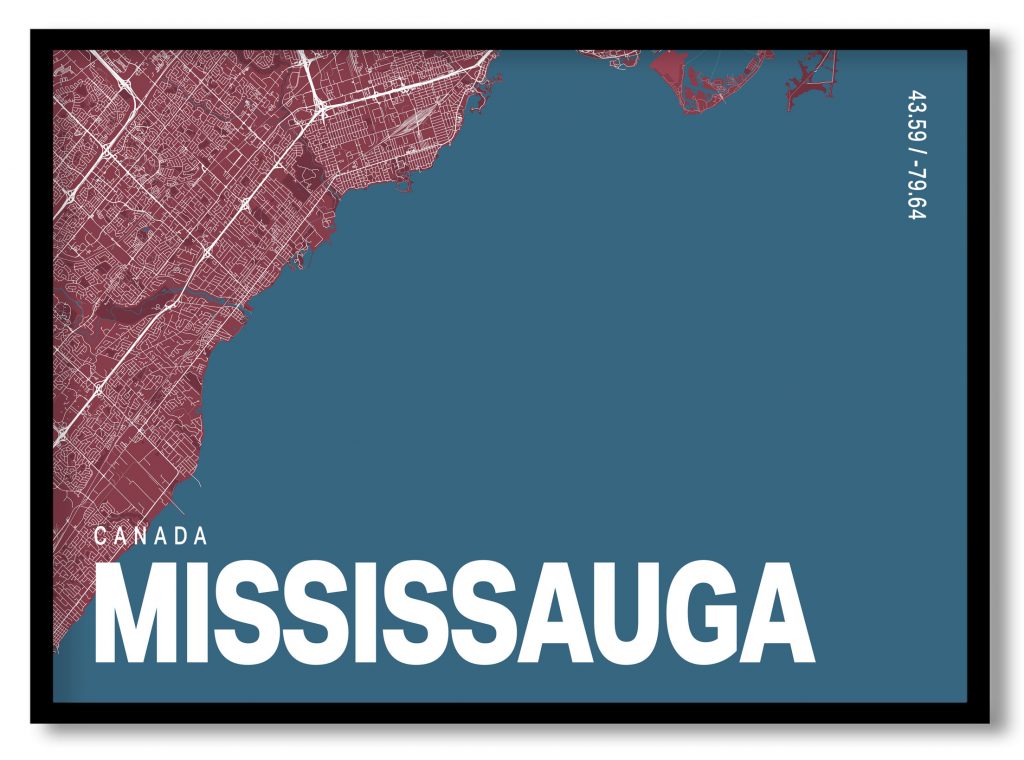 Red poster map of mississauga
