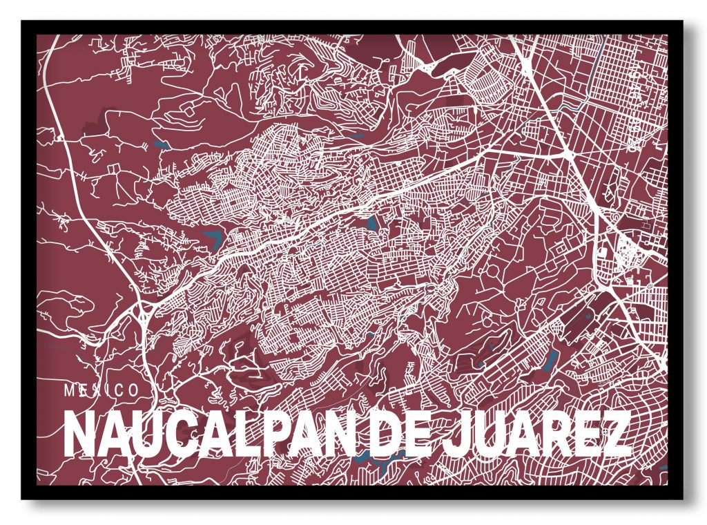 Red poster map of naucalpan de juarez