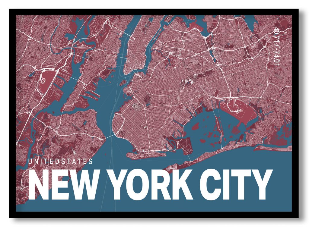 Red poster map of new york city