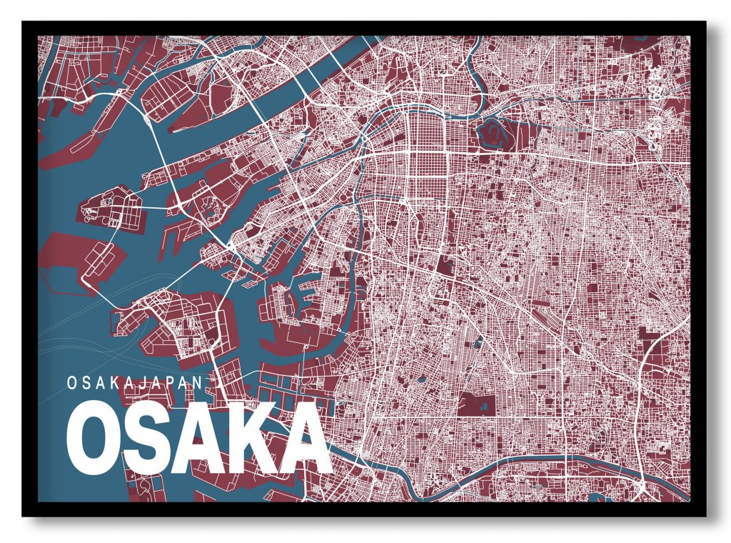 Red poster map of osaka