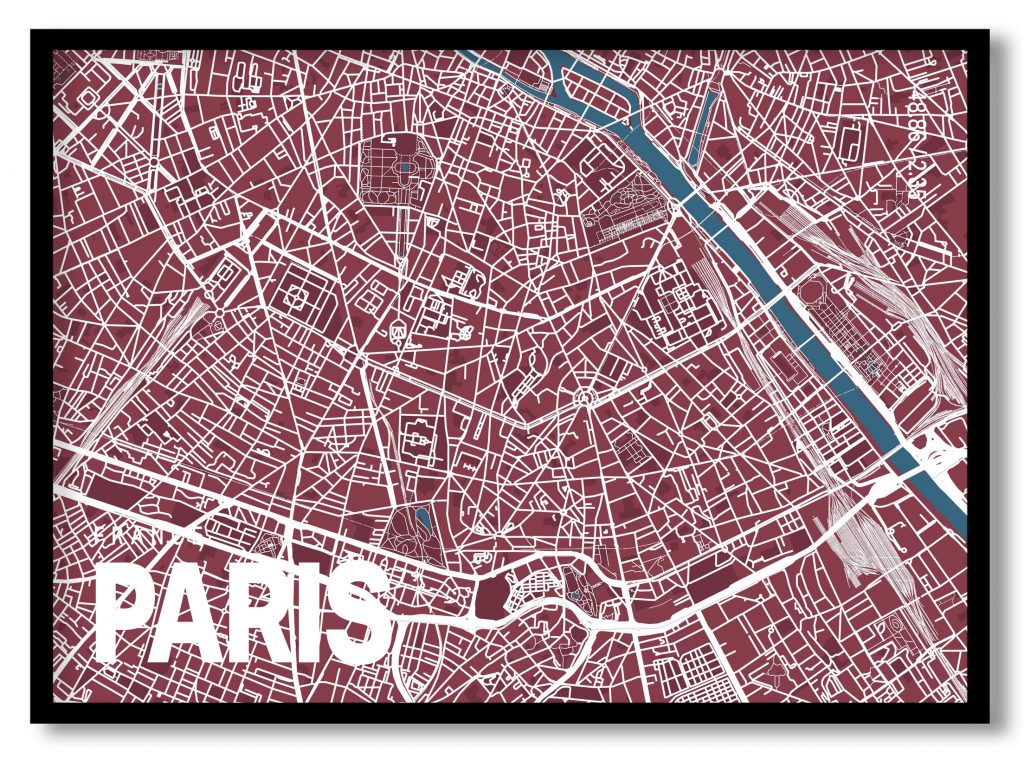 Red poster map of paris