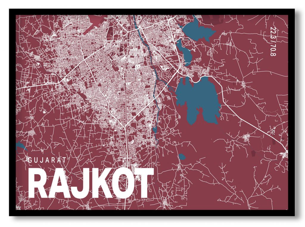 Red poster map of rajkot
