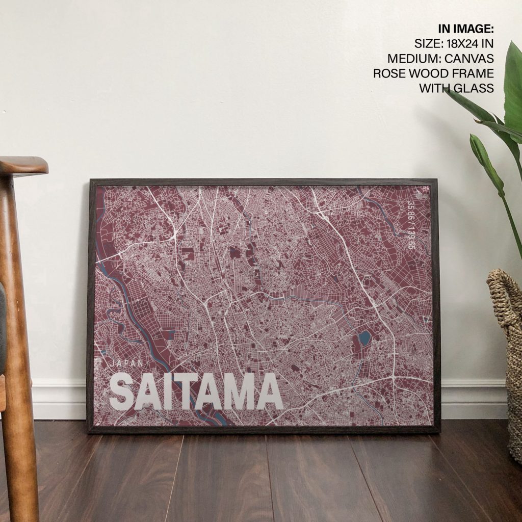 Minimalist Saitama Map with Coordinates – Home Decor