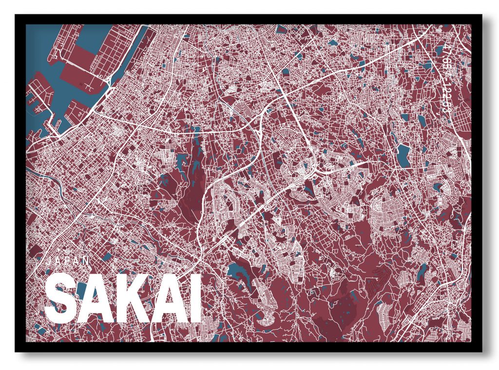 Red poster map of sakai