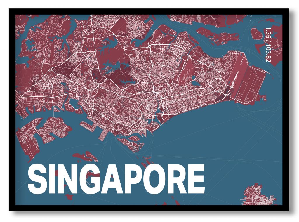 Red poster map of singapore