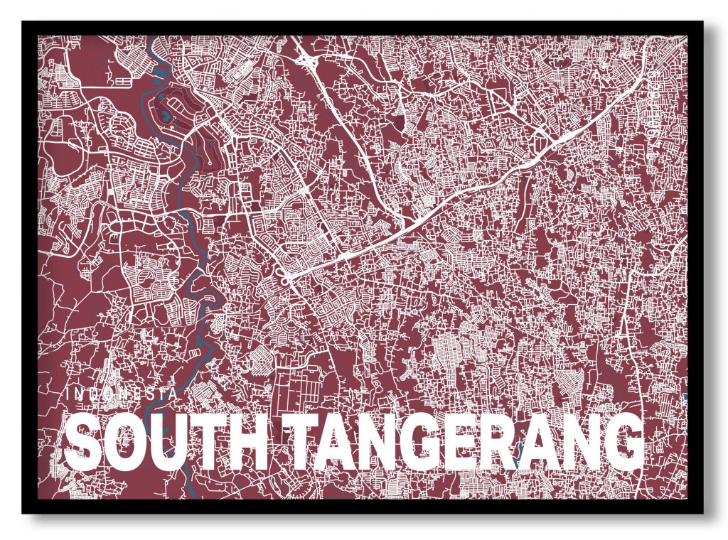 Red poster map of south tangerang