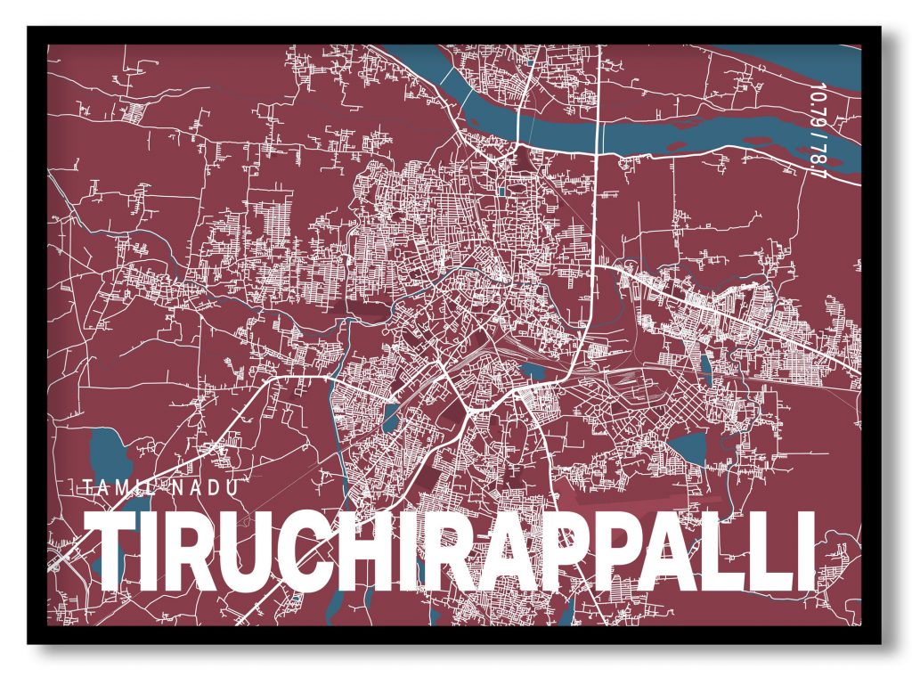 Red poster map of tiruchirappalli