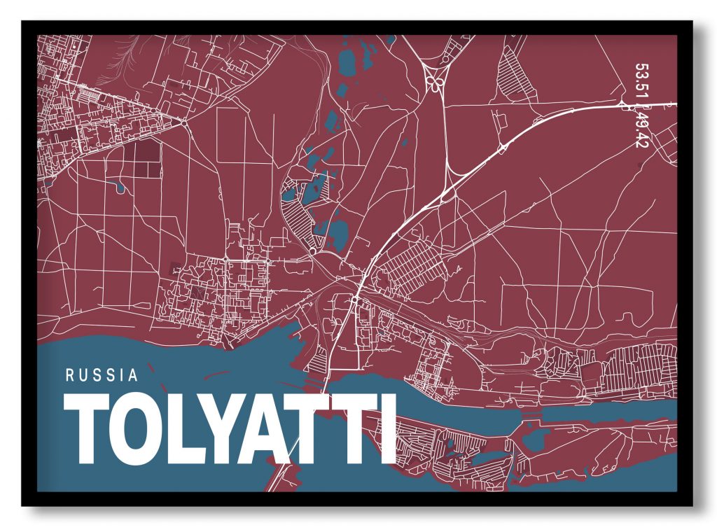 Red poster map of tolyatti