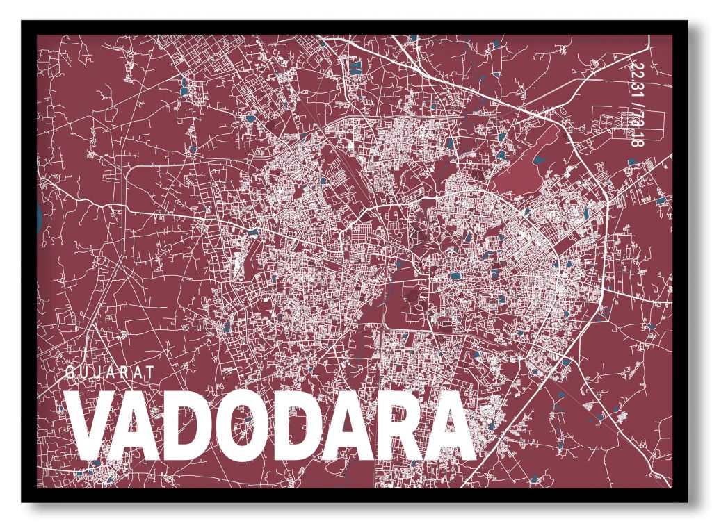 Red poster map of vadodara