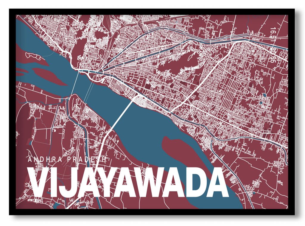 Red poster map of vijayawada