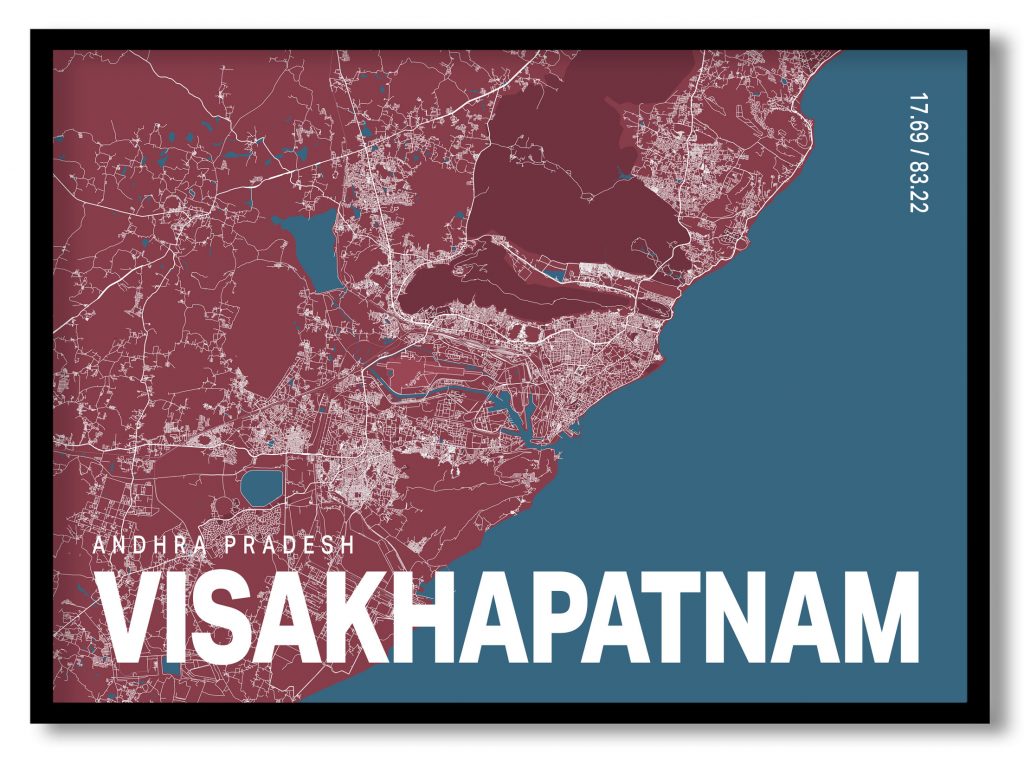 Red poster map of visakhapatnam