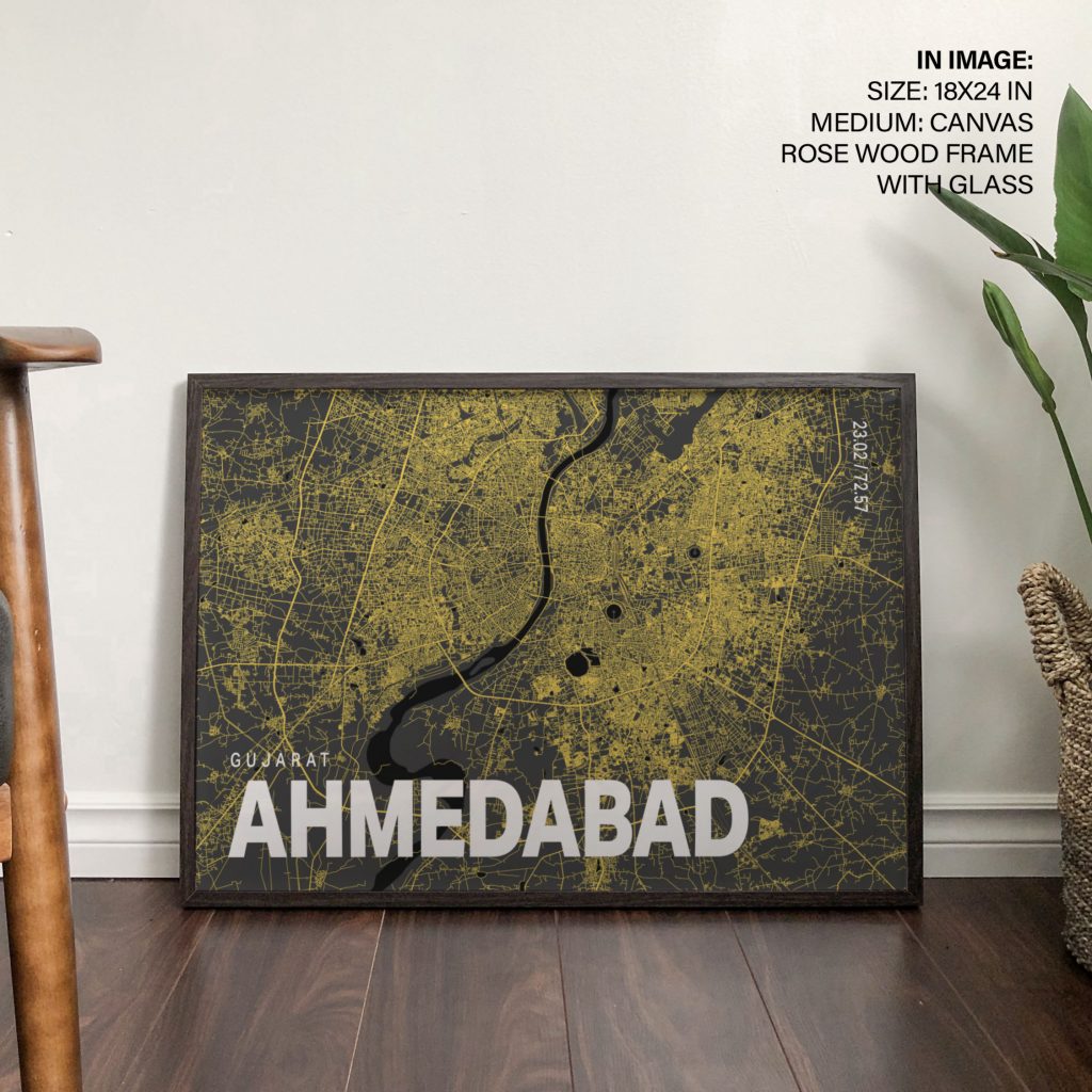 Modern Ahmedabad Map with Coordinates – Wall Hanging