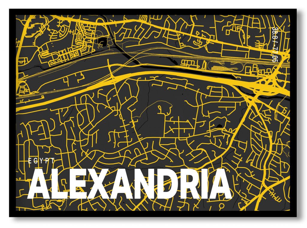 Yellow poster map of alexandria