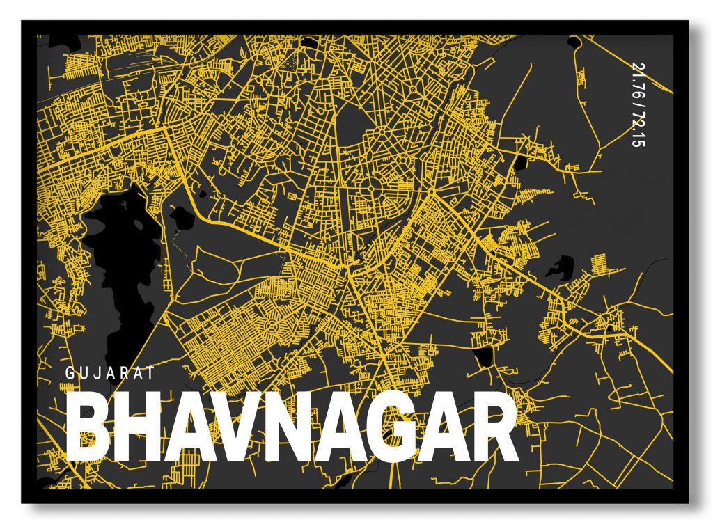 Yellow poster map of bhavnagar